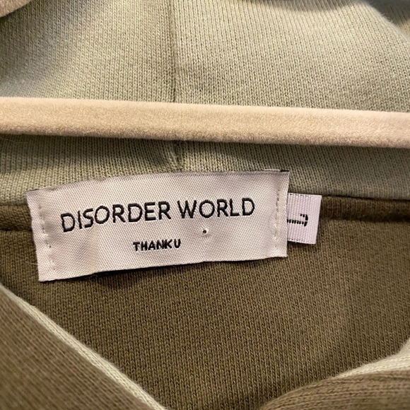 Mens dark and light green DISORDER WORLD hoodie size large. Very cool looking - Picture 10 of 12